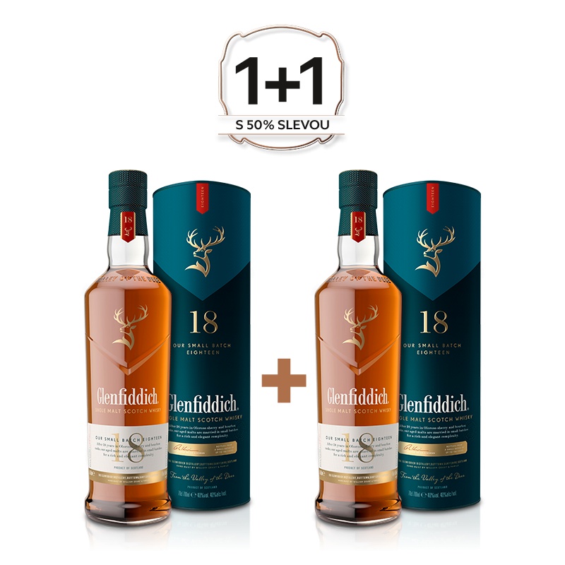 Glenfiddich 18 YO 0,7l 40% AKCE 1+1 s druhou lahví za polovinu