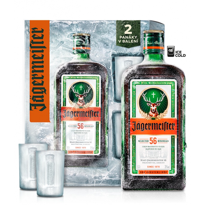 Levně Jägermeister 0,7L 35% v krabičce s dvěma skleničkami