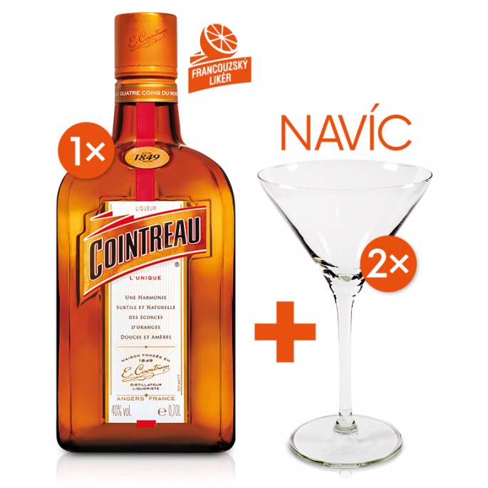 Cointreau 0,7l pomerančový likér 40% se 2 skleničkami navíc
