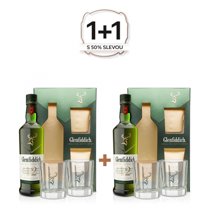 Glenfiddich 12 0,7l 40%  dárková kazeta 2x sklo AKCE 1+1 s druhou lahví za 50%
