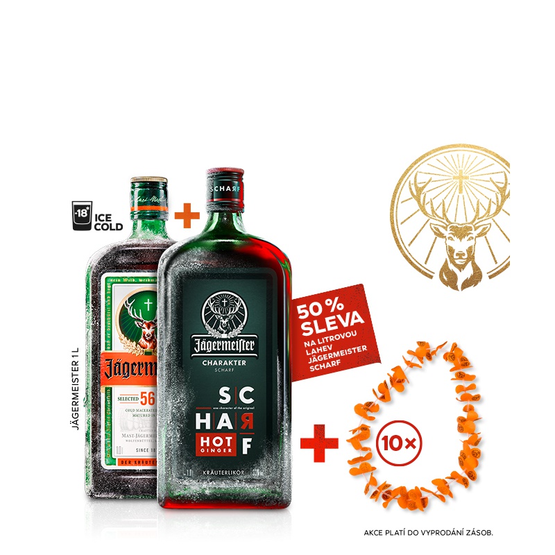 Jägermeister 1L 35%  AKCE 1+1 Jägermeister SCHARF 1L za polovinu + 10x věnec