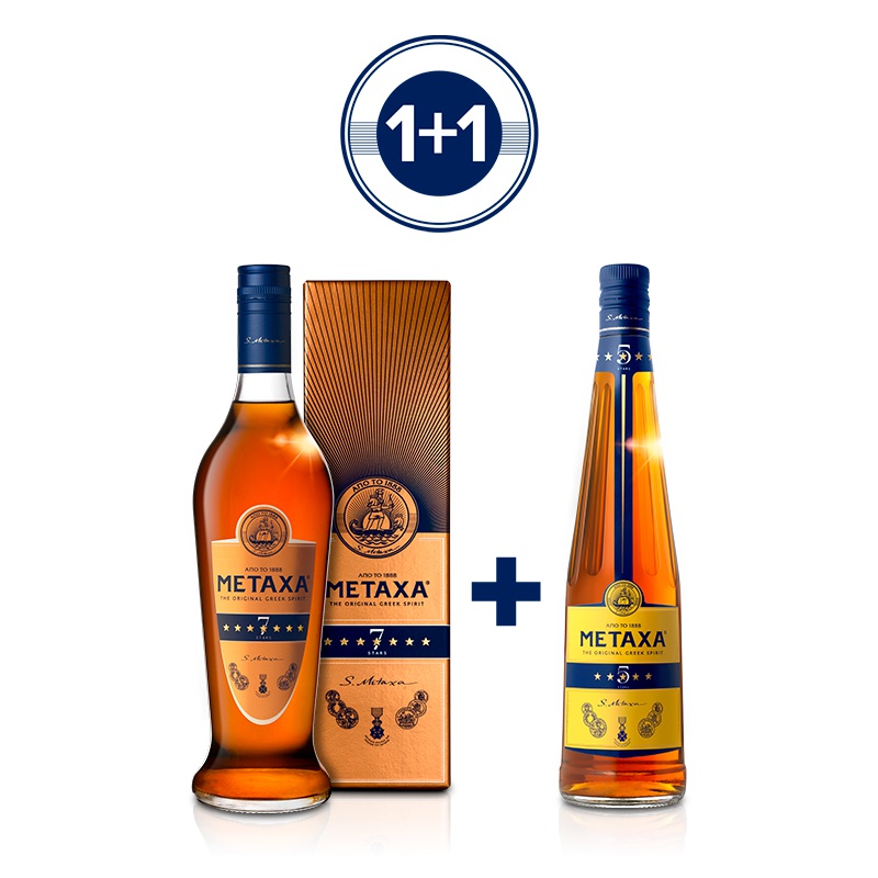 Metaxa 7* 0,7l 40% v krabičce + Metaxa 5* bez krabičky navíc