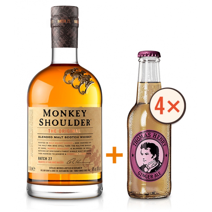 Levně Monkey Shoulder 0,7 40% + 4 x Thomas Henry Tonic Ginger Ale 0,2l