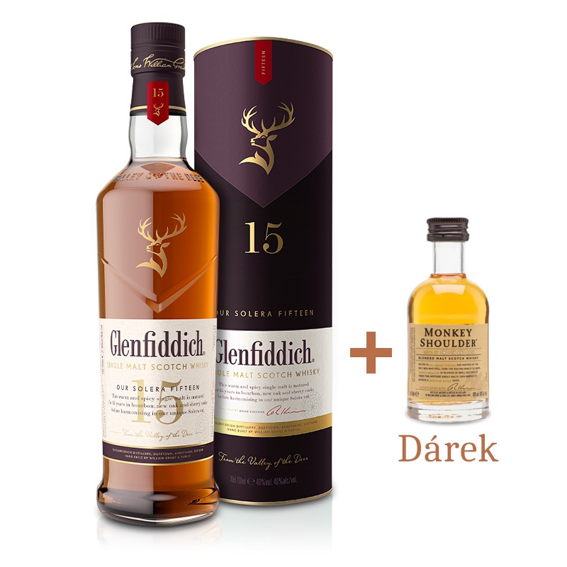 Glenfiddich 15YO GPK 40% + dárek Monkey Shoulder 0,05L