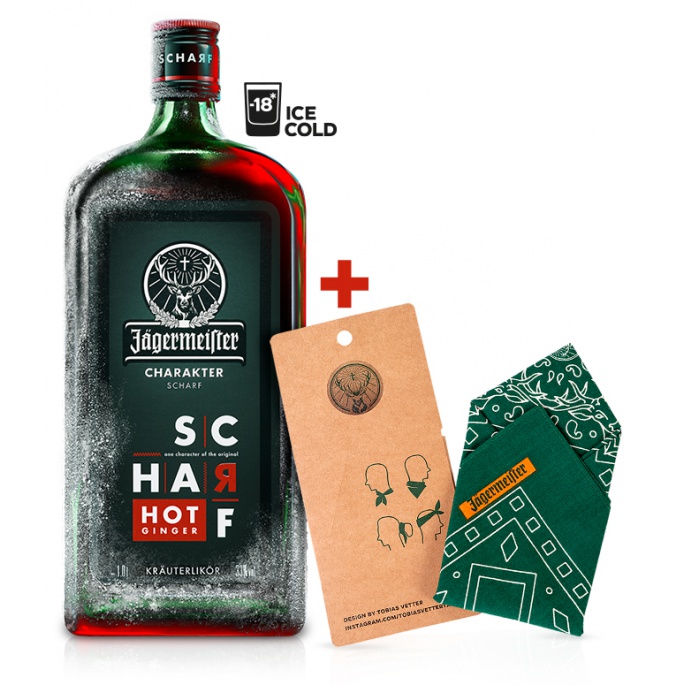 Jägermeister SCHARF1l 33% + šátek Jägermeister bandana navíc