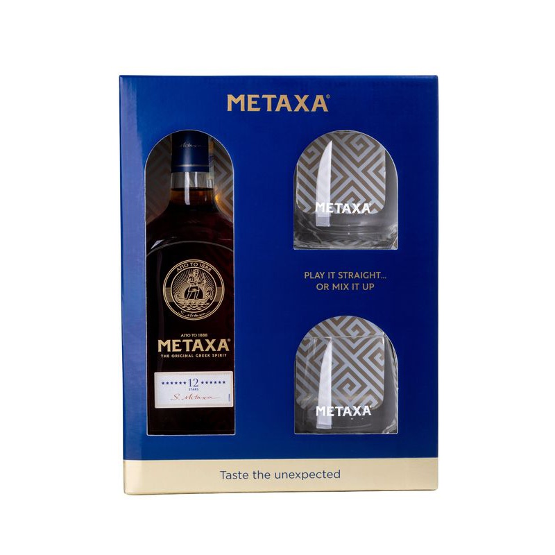Metaxa 12* 0,7L 40% v krabičce se dvěma skleničkami - stara