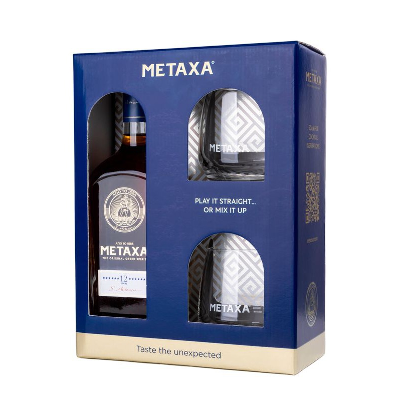 Metaxa 12* 0,7L 40% v krabičce se dvěma skleničkami - stara
