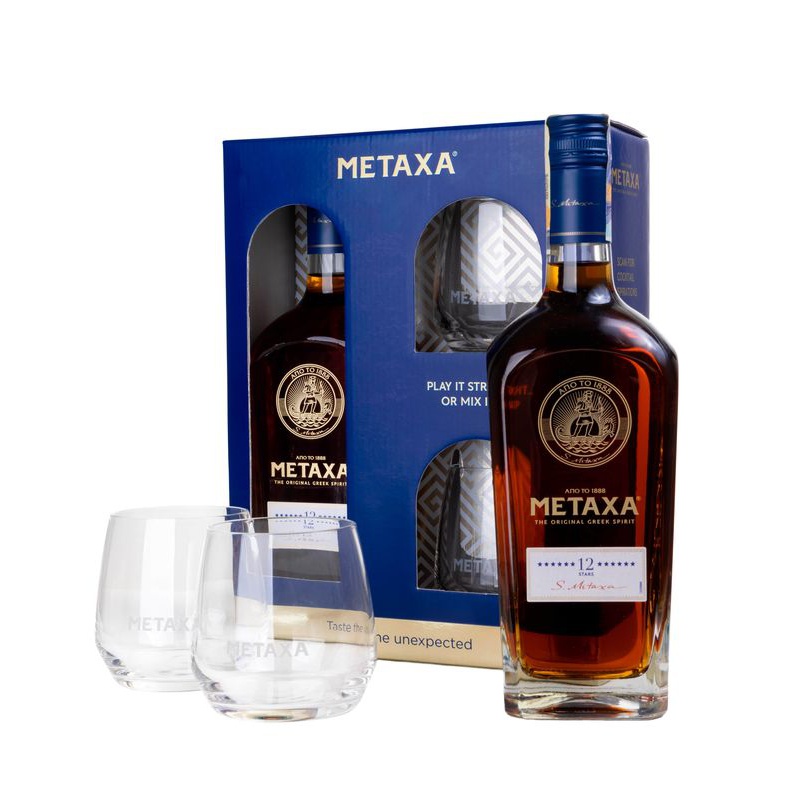 Metaxa 12* 0,7L 40% v krabičce se dvěma skleničkami - stara