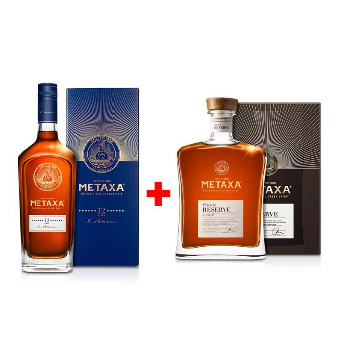 Balíček: Metaxa 12* 0,7L (karton) a Metaxa Private Reserve 0,7L (kazeta) s 20% slevou