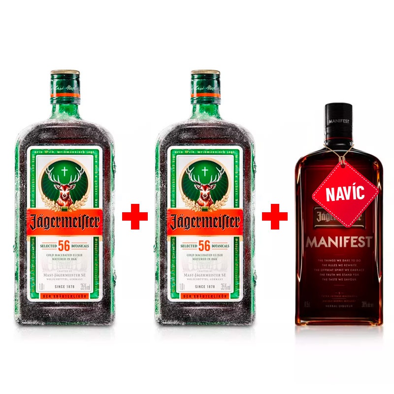 Výhodný balíček: 2x Jägermeister 1L s Jägermeister Manifest 0,5L navíc
