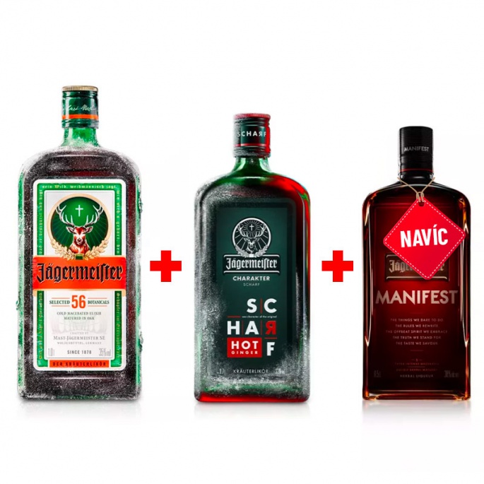 Výhodný balíček 3 druhů lahví Jägermeister s Jägermeister Manifest 0,5L navíc
