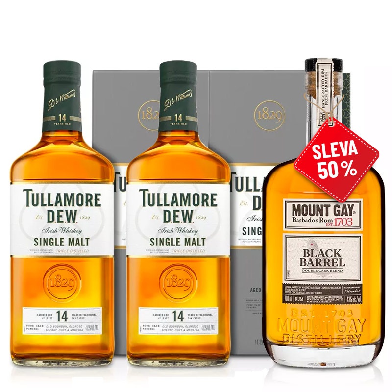 Výhodný balíček 2x Tullamore D.E.W. 14YO 0,7L + Mount Gay Black Barrel 0,7L za polovinu