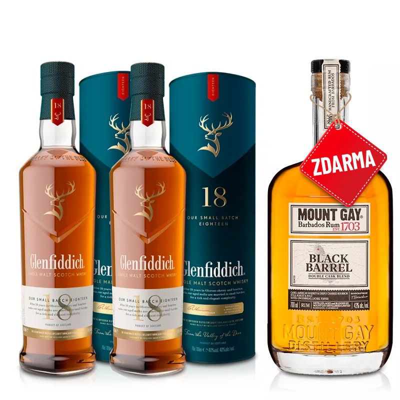Výhodný balíček 2x Glenfiddich 18YO 0,7L + Mount Gay Black Barrel 0,7L zdarma