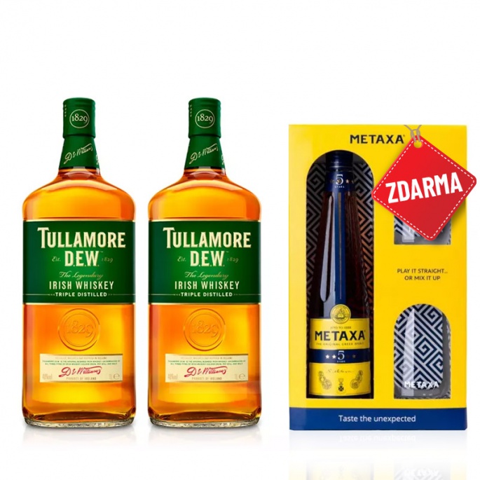 Výhodný balíček 2x Tullamore D.E.W. 1L + Metaxa 5* 0,7L se dvěma skleničkami zdarma