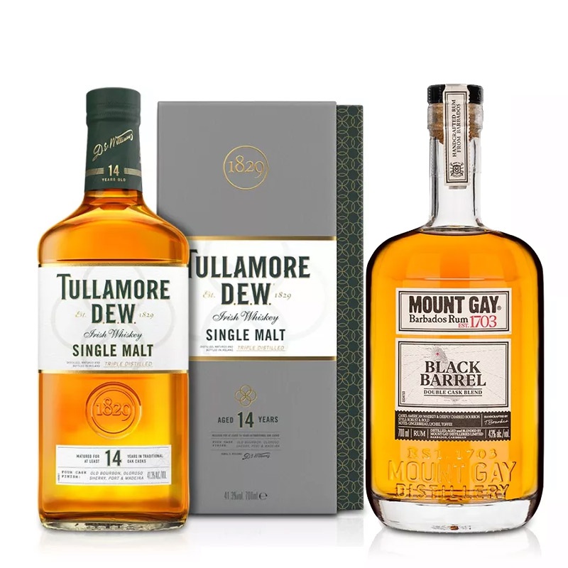Výhodný balíček: Tullamore D.E.W. 14YO 0,7L a Mount Gay Black Barrel 0,7L s 20% slevou