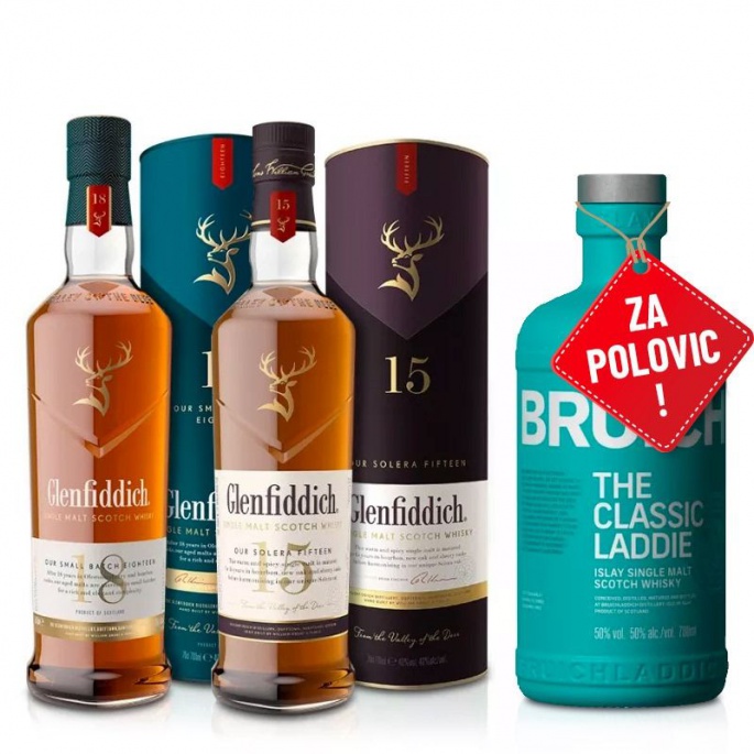 Výhodný skotský balíček whisky s lahví Bruichladdich The Classic Laddie 0,7L za polovinu