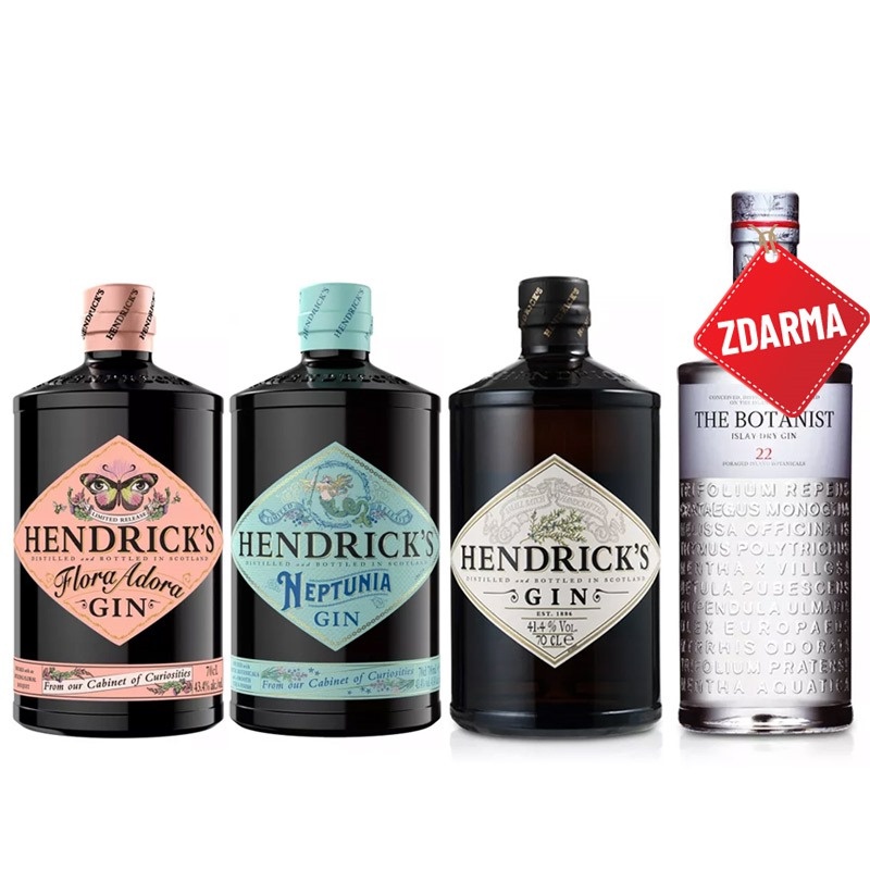 Hendrick´s Gin 0,7L + Flora Adora 0,7L + Neptunia 0,7L + Botanist Islay Dry 0,7L zdarma
