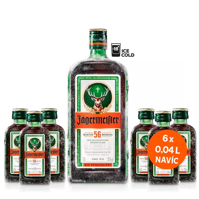 Výhodný balíček: Jägermeister 1L + 6x Jägermeister 0,04L zdarma
