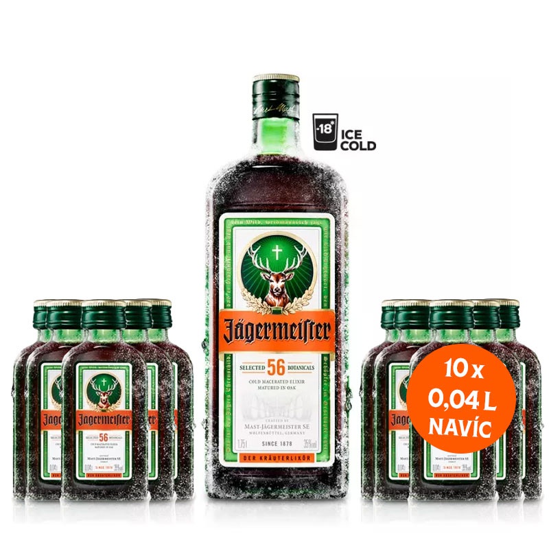 Výhodný balíček: Jägermeister 1,75L + 10x Jägermeister 0,04L zdarma
