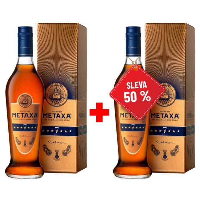 Metaxa 7* 1L v krabičce AKCE 1+1 s druhou lahví za polovinu