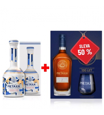 Výhodný balíček Metaxa Grande Fine 0,7L a Metaxa 12* 0,7L se dvěma skleničkami za polovinu