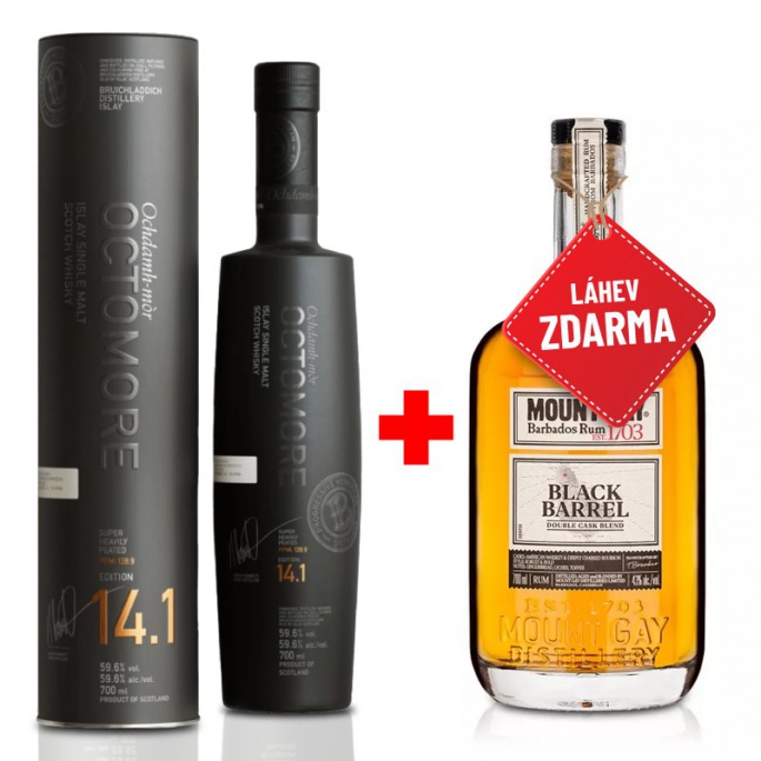 Akce 1+1: Bruichladdich Octomore 14.1 0,7L + Mount Gay Black Barrel 0,7L ZDARMA