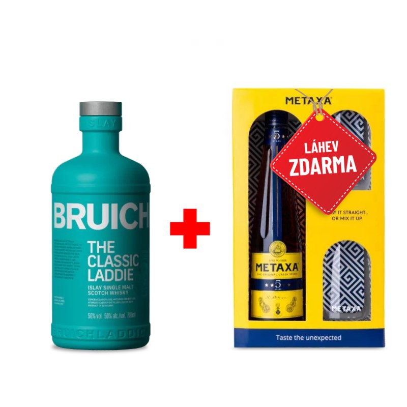 Akce 1+1: Bruichladdich Classic Laddie 0,7L + Metaxa 5* 0,7L se dvěma skleničkami ZDARMA