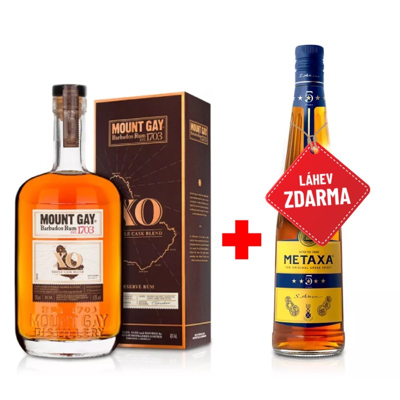 Akce 1+1: Mount Gay XO Extra Old 0,7L + Metaxa 5* 0,7L ZDARMA