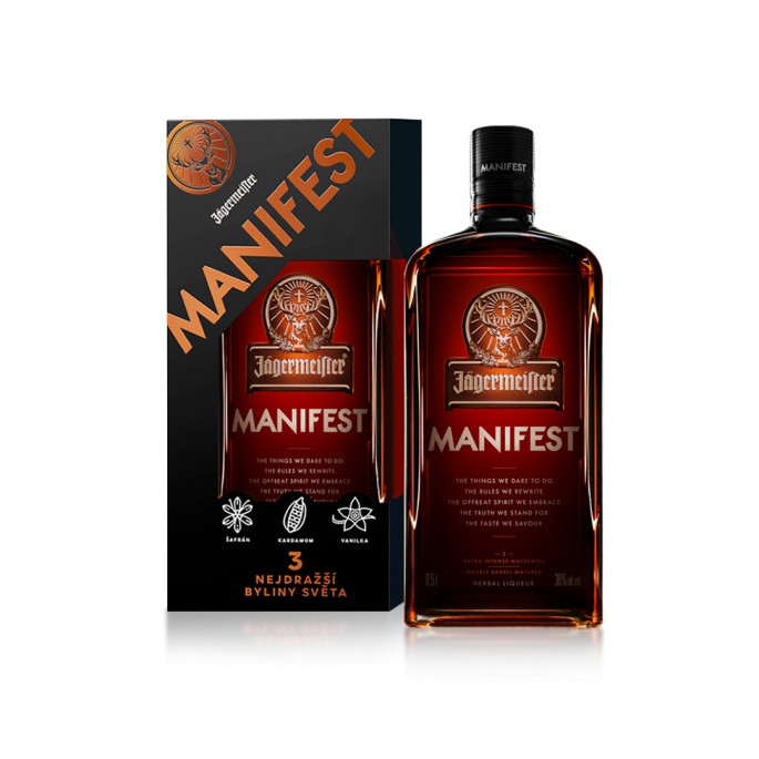 Jägermeister Manifest 0,5L 38% AKCE 1+1 s druhou lahví za polovinu