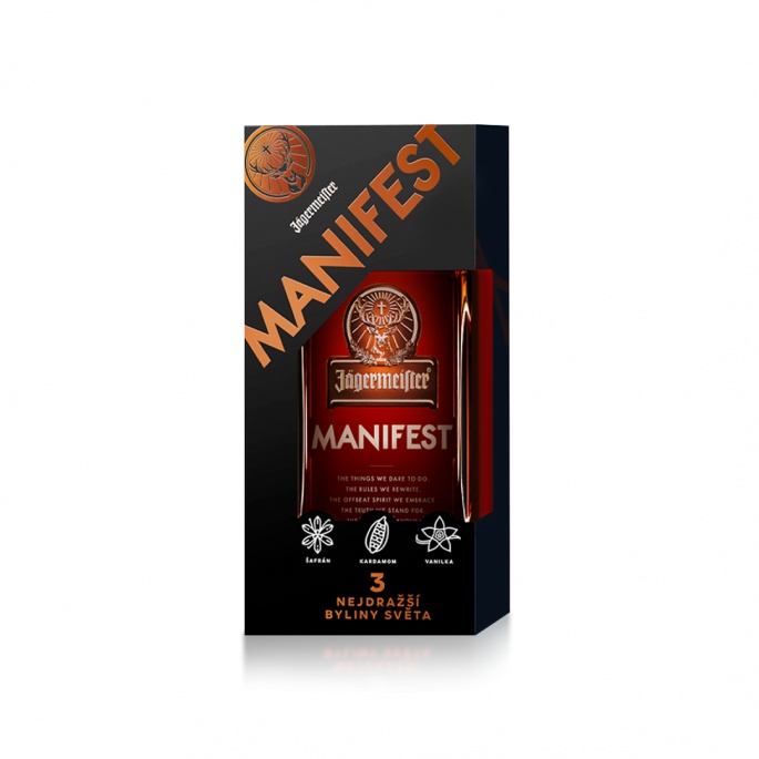 Jägermeister Manifest 0,5L 38% AKCE 1+1 s druhou lahví za polovinu