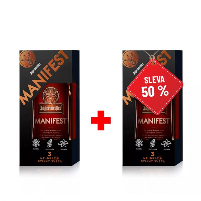 Jägermeister Manifest 0,5L 38% AKCE 1+1 s druhou lahví za polovinu