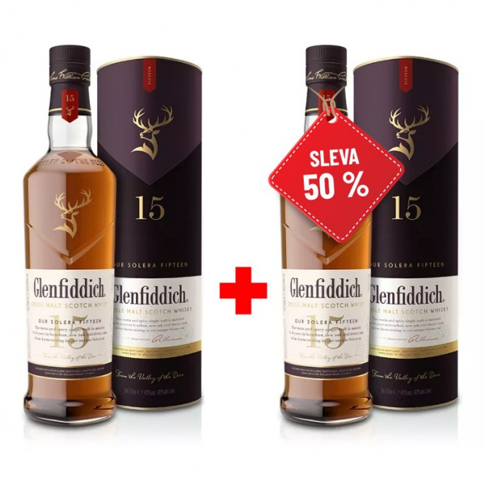 Glenfiddich 15YO 0,7L 40% AKCE 1+1 s druhou lahví za polovinu