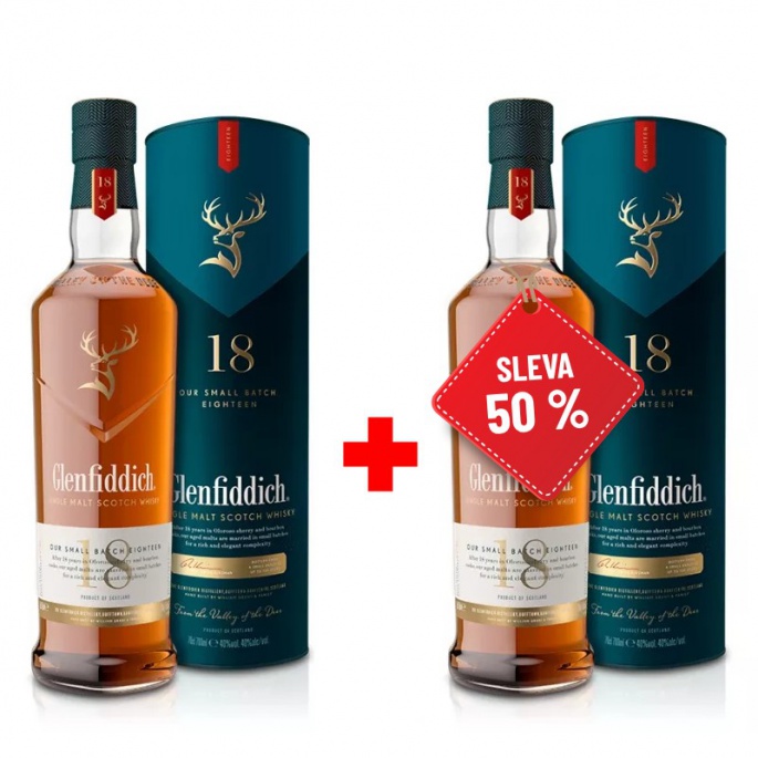 Glenfiddich 18YO 0,7L 40% AKCE 1+1 s druhou lahví za polovinu