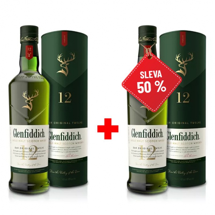 Glenfiddich 12YO 0,7L 40% AKCE 1+1 s druhou lahví za polovinu