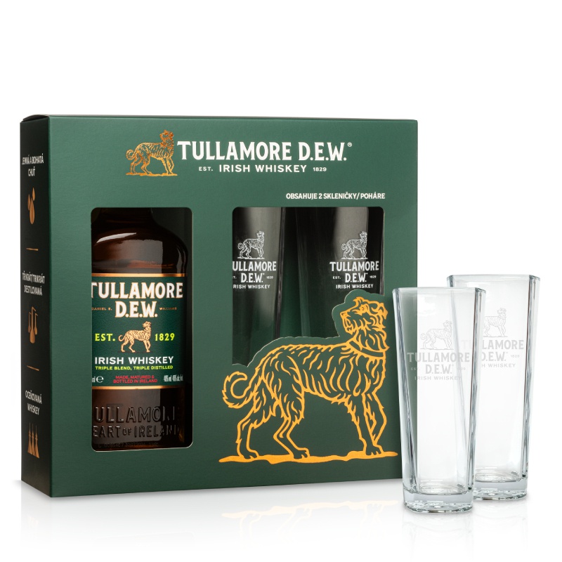 Tullamore D.E.W. 0,7L 40% dárkové balení se dvěma vysokými skleničkami