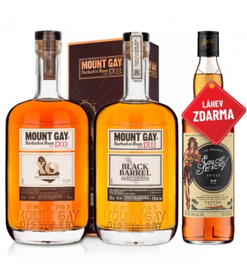 AKCE Mount Gay XO 0,7L + Mount Gay Black Barrel 0,7L + Sailor Jerry Spiced Rum 0,7L ZDARMA