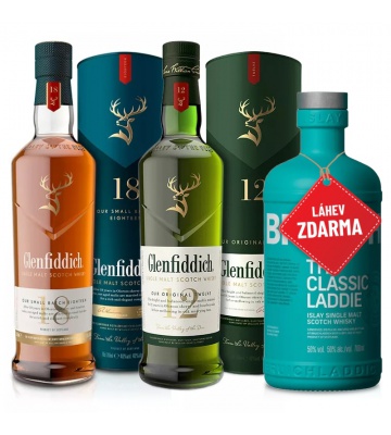 Glenfiddich 18YO 0,7 + Glenfiddich 12YO 0,7L + Bruichladdich Classic Laddie 0,7L ZDARMA