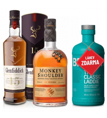 AKCE: Glenfiddich 15YO 0,7 + Monkey Shoulder 1L + Bruichladdich Classic Laddie 0,7L ZDARMA