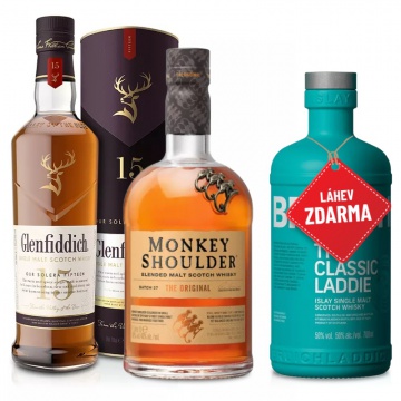 AKCE: Glenfiddich 15YO 0,7 + Monkey Shoulder 1L + Bruichladdich Classic Laddie 0,7L ZDARMA