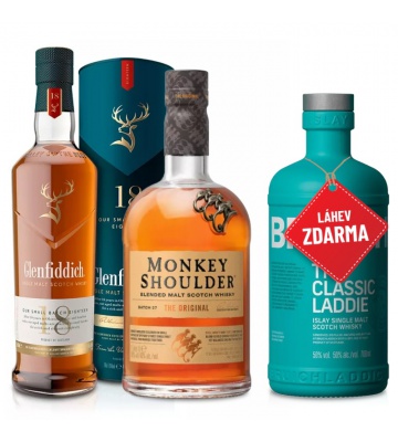 AKCE: Glenfiddich 18YO 0,7 + Monkey Shoulder 1L + Bruichladdich Classic Laddie 0,7L ZDARMA