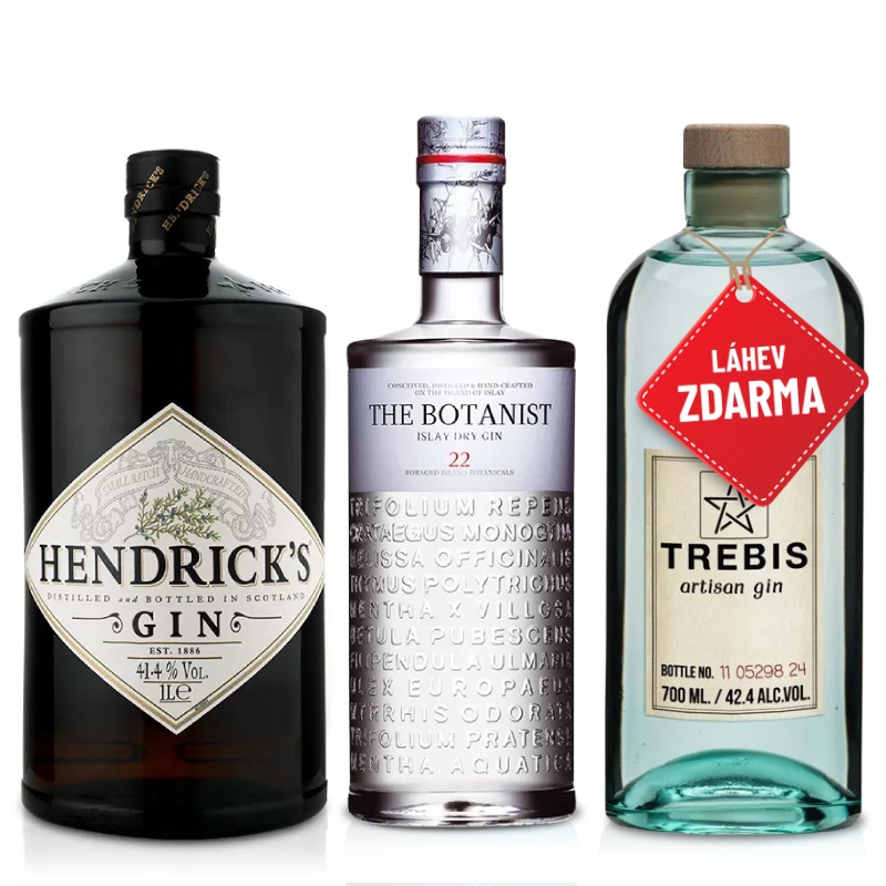 AKCE: Hendrick´s Gin 1L + The Botanist Islay Dry Gin 0,7L + Trebis artisan gin 0,7L ZDARMA