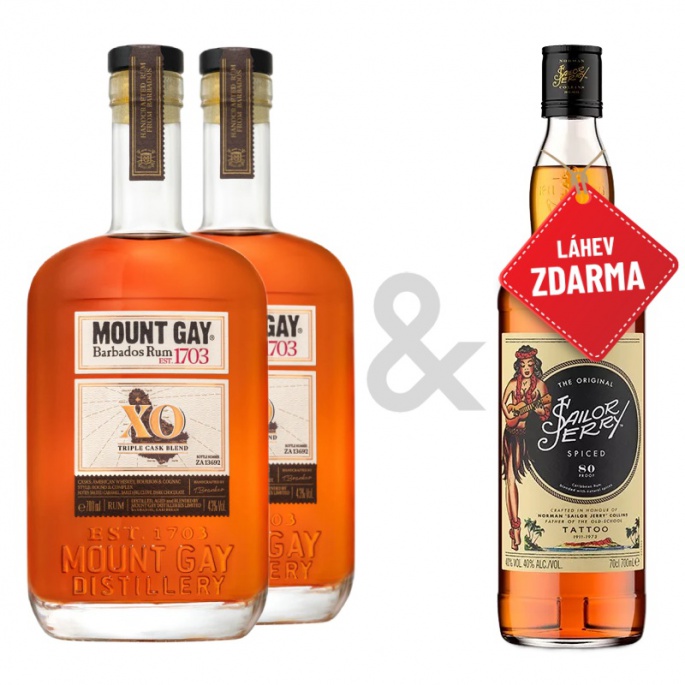 AKCE: 2x Mount Gay XO Extra Old 0,7L + Sailor Jerry Spiced Rum 0,7L ZDARMA