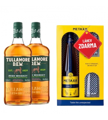 AKCE: 2x Tullamore D.E.W. 0,7L + Metaxa 5* 0,7L v krabičce se dvěma skleničkami ZDARMA