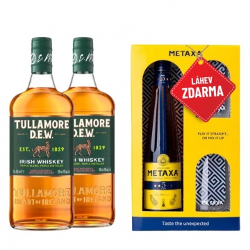 AKCE: 2x Tullamore D.E.W. 0,7L + Metaxa 5* 0,7L v krabičce se dvěma skleničkami ZDARMA