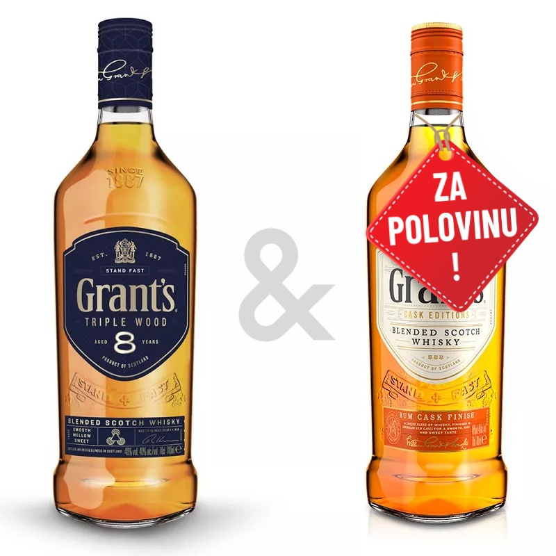 AKCE 1+1 za 50 % - Grant´s Triple Wood 8YO 0,7L + Grant´s Rum Cask Finish 0,7L za polovinu