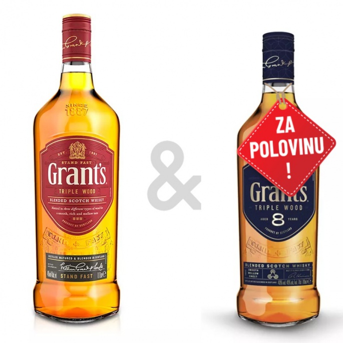 AKCE 1+1 za 50 % - Grant´s Triple Wood 1L + Grant´s Triple Wood 8YO 0,7L za polovinu