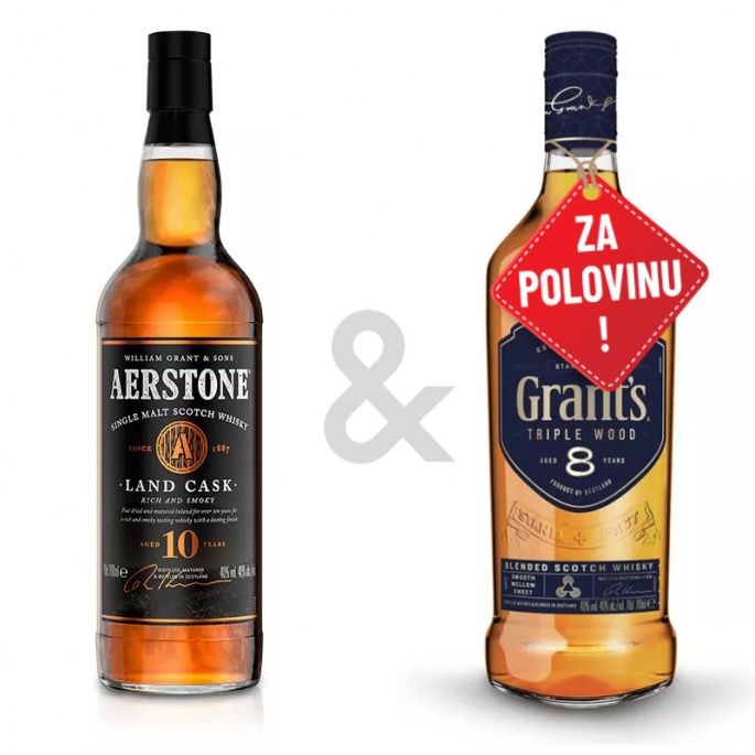 AKCE 1+1 za 50 % - Aerstone Land Cask 0,7L a Grant´s Triple Wood 8YO 0,7L za polovinu