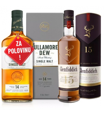AKCE: Glenfiddich 15YO 0,7L + Tullamore D.E.W. 14YO Single Malt 0,7L za polovinu