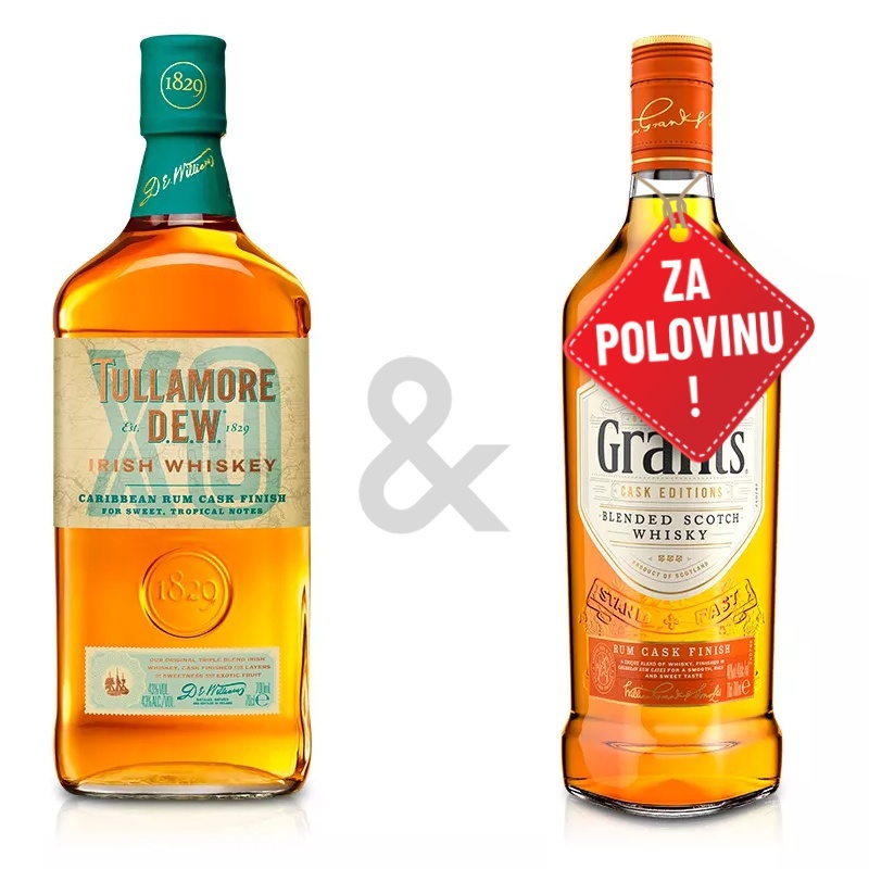 AKCE: Tullamore D.E.W. XO Rum Cask 0,7L + Grant´s Rum Cask Finish 0,7L za polovinu