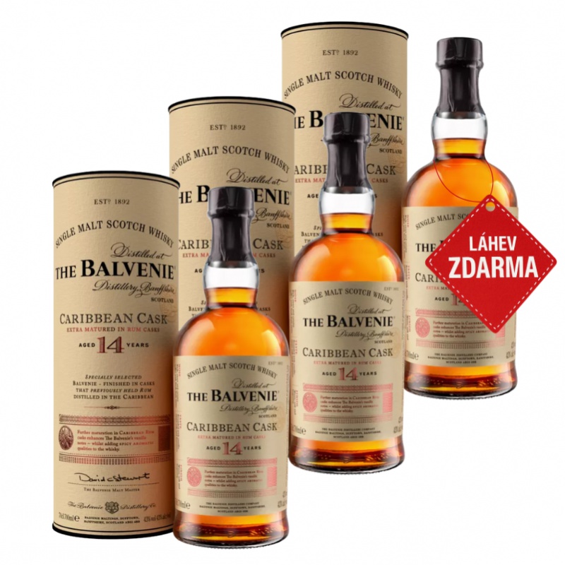 Akce 2+1: 2x Balvenie 14YO Caribbean Cask 0,7L + Balvenie Caribbean Cask 0,7L 14YO ZDARMA